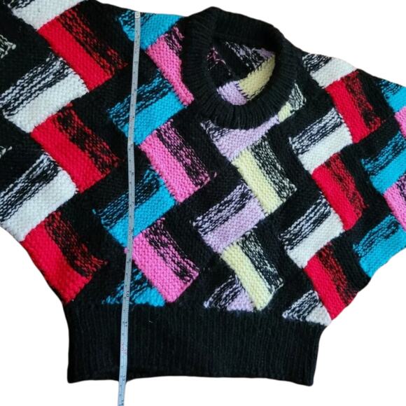 Vintage 80s Baby Sweater Geometric Cableknit Batwing Handmade Retro Rad Funky - Picture 2 of 4